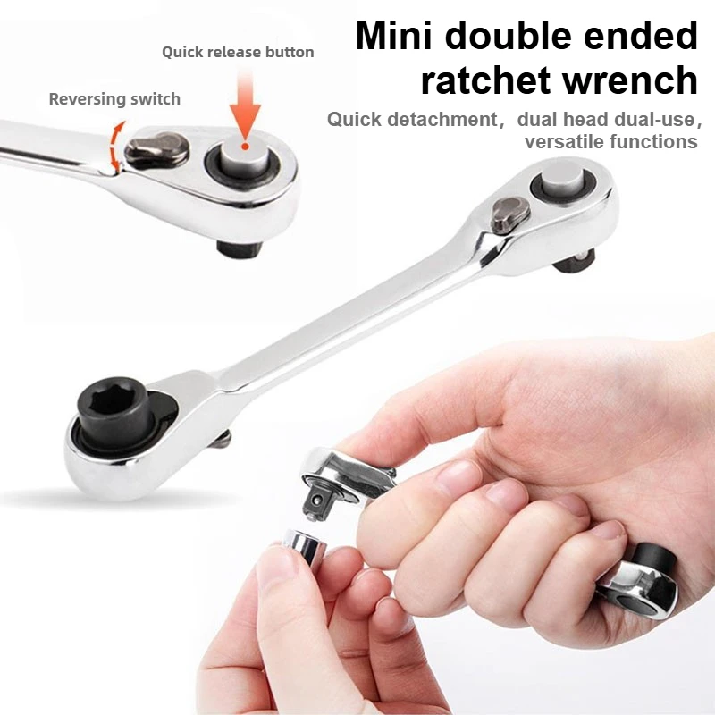 

Многофункциональный двунаправленный регулируемый ключ с быстрой трещоткой, портативный инструмент для обслуживания, мини-ручка с трещоткой 72-зубой