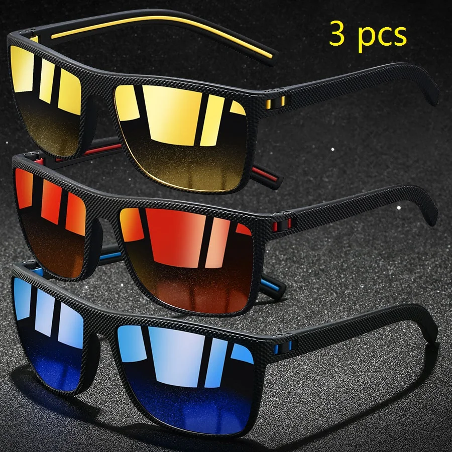 3 Pieces Vintage Check Pattern Polarized Sunglasses For Men Women Fishing Driving Fashion Square Brand Design Sun Glasses UV400