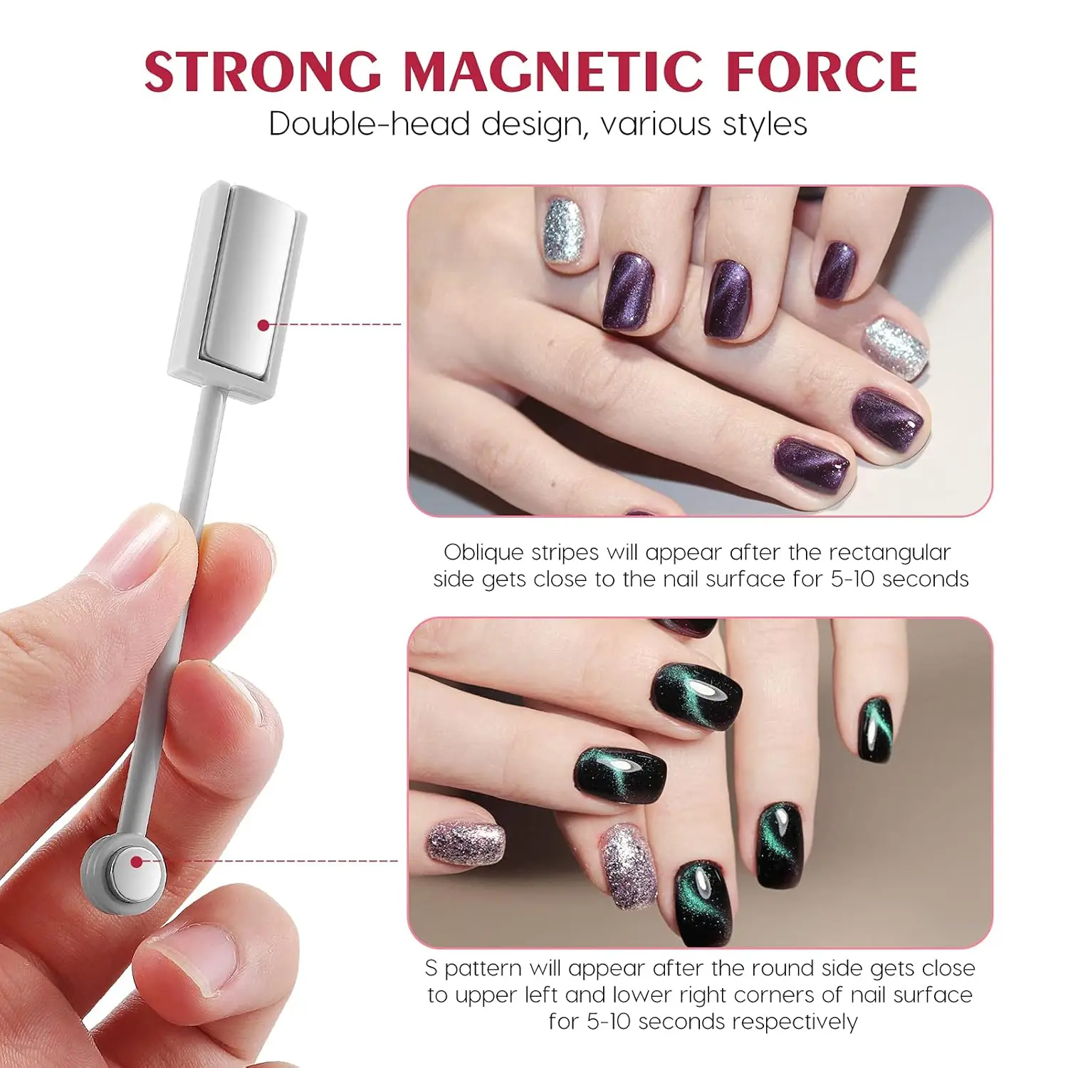 LINMANDA Double-Ended Magnetic Nail Stick Cat Eye Magnet Tool for Cat Eye Gel Nail Polish Suitable for Home DIY and Nail Salons