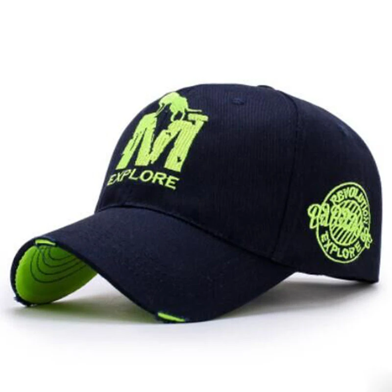 Unisex EXPLORE M Baseballkappen mit Wolf-Stickerei, Frühling und Herbst, für den Außenbereich, verstellbare Freizeithüte, Sonnenschutzhut, Sportkappe – Detail 4