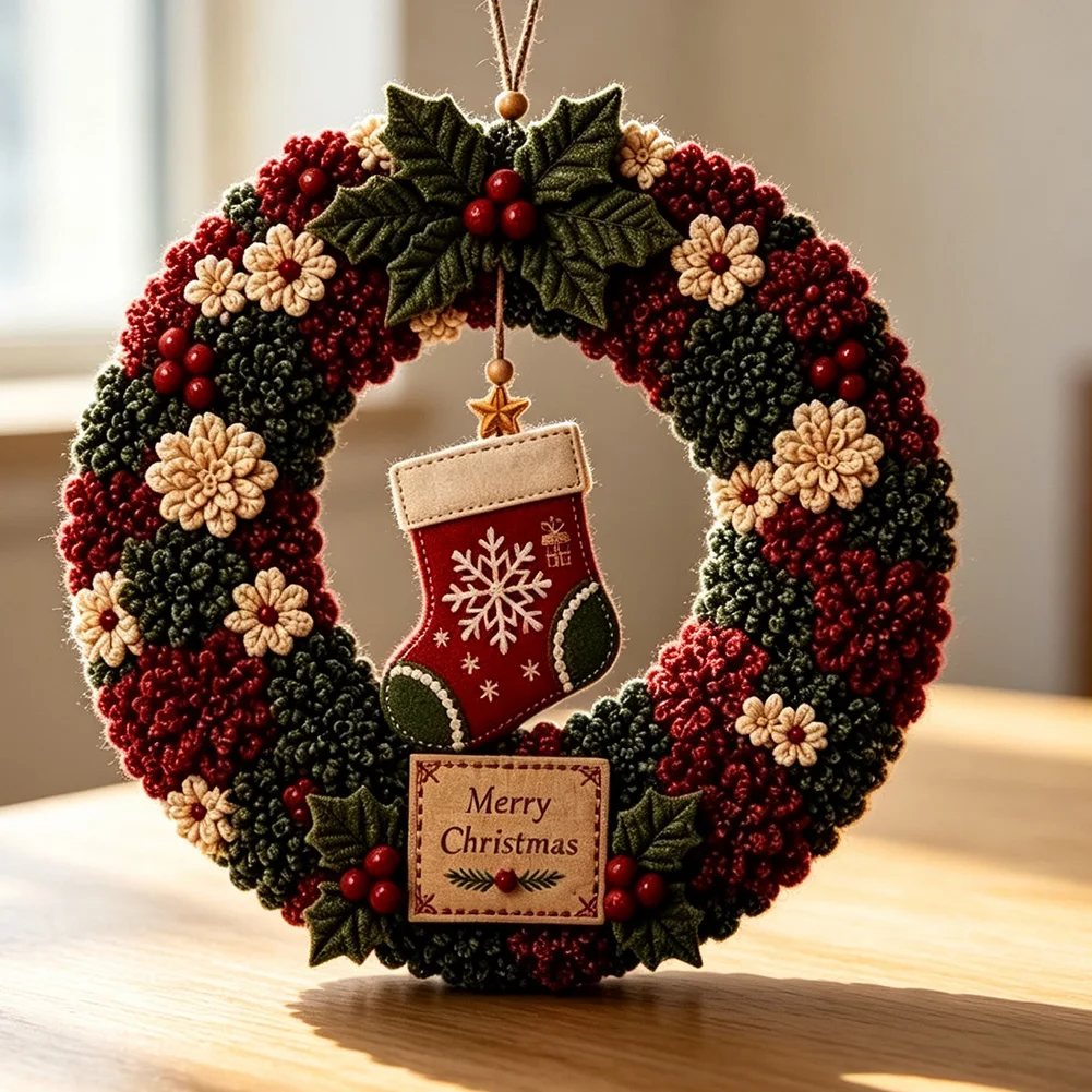Fabric-Based Christmas Wreath Stamping Craft Kit with Multiple Stamp Designs and Ready-to-Use Fabric Components