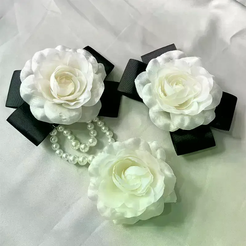 Black Bow Flowers Collar Pin French Style Camellia Flower Bow Brooch Mourning Brooch Women Shirt Collar Clothes Jewelry