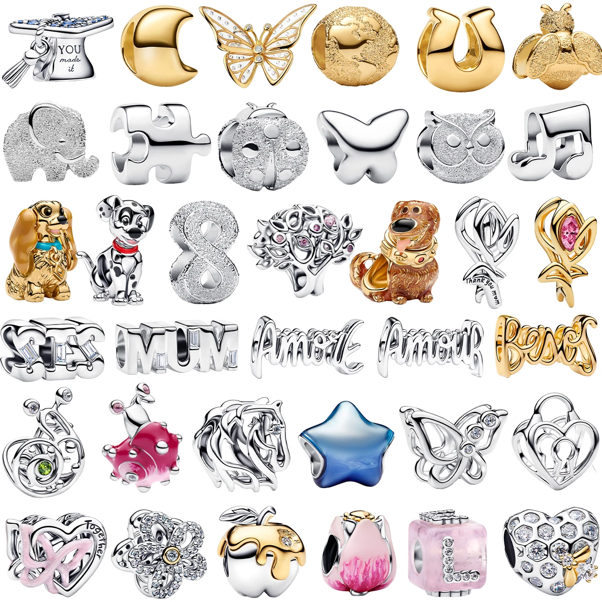 

Hot Sales Original 925 Sterling Silver Charms Bird Butterfly Dog Flower Heart Beads Bracelets Necklaces Womens DIY Jewelry Gift