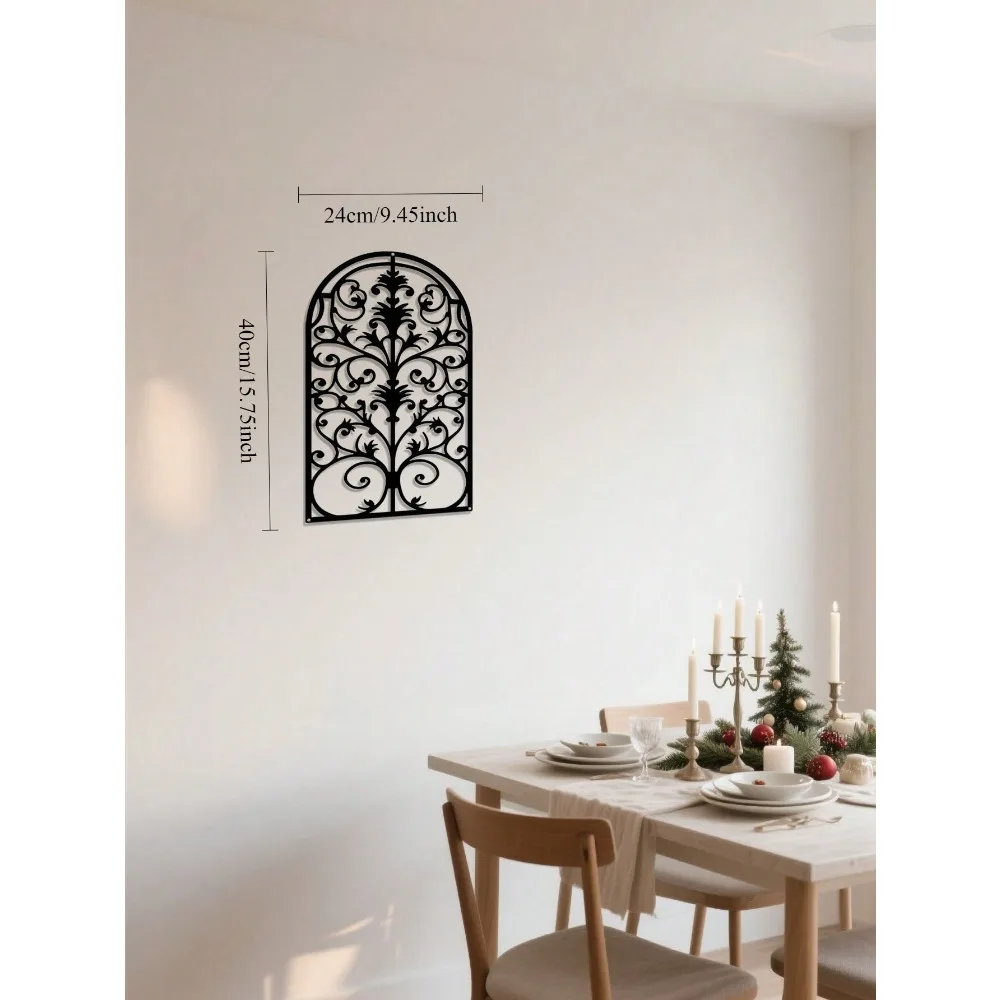 ديكور حائط معدني مزخرف عتيق من WindowArt - نمط إطار النافذة، فن الباروك الريفي، لهجة منزلية انتقائية حديثة