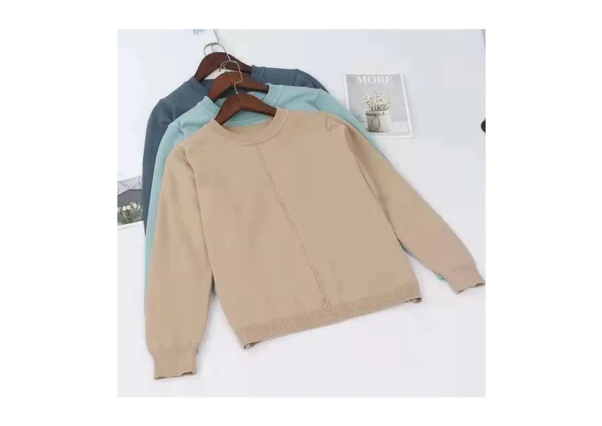 ADT-Pull à manches longues et col rond pour femme, pull basique pur, pull décontracté, 107