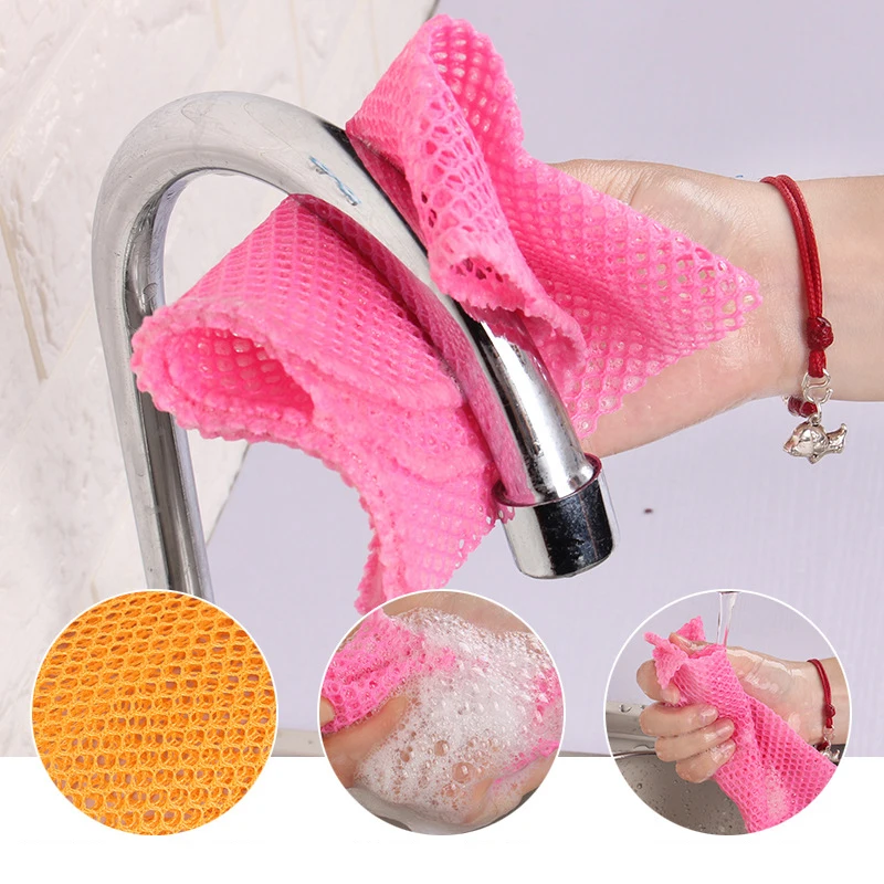 2pcs Innovative Dish Washing Net Cloths  Dry  Mesh Washing Cloths Kitchen Cleaning Tool Cleaning Cloths