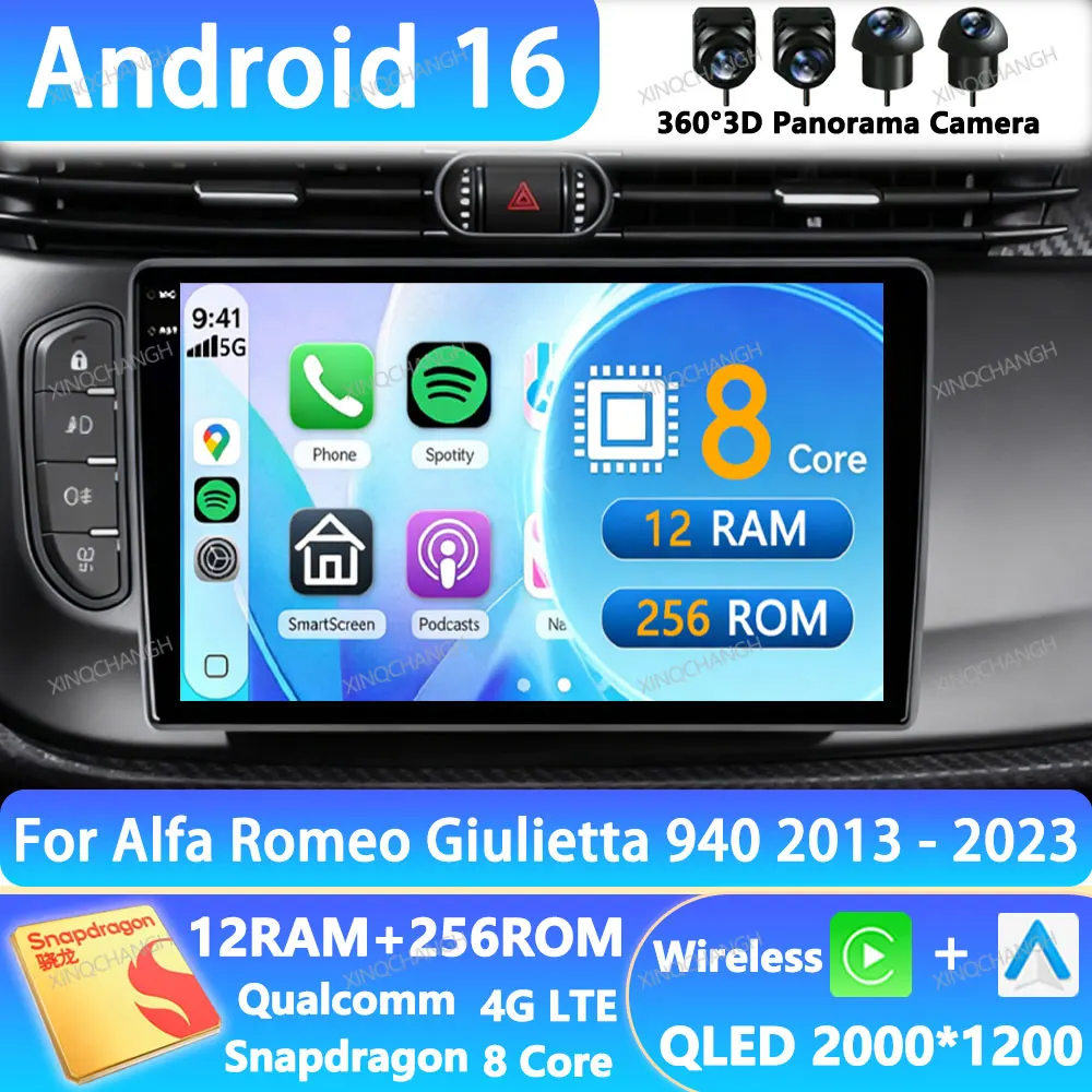 Android 16 Car Radio For Alfa Romeo Giulietta 940 2013 - 2023 Navigation 4G WIFI 2DIN BT Multimedia Video Player QLED Head Unit