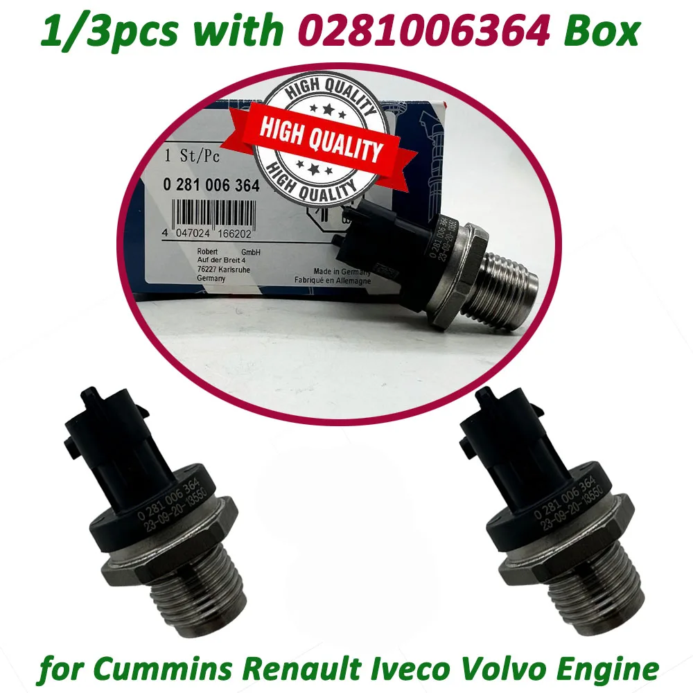 1/3pcs with 0281006364 Box High Quality Common Rail Pressure Sensor 504152959 0281002706 for Cummins Renault Iveco Volvo Engine