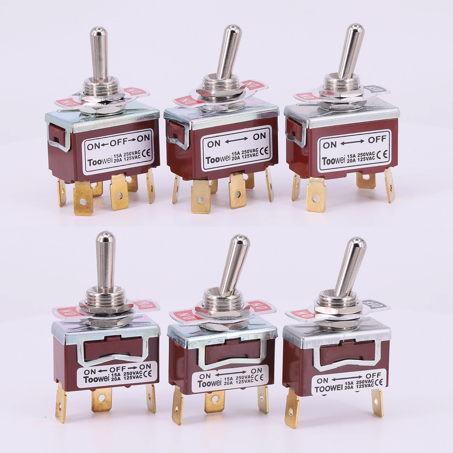 1PC DIY Przełącznik dwupozycyjny ON-OFF-ON / ON-OFF 2Pin 3Pin 6Pin 3 pozycyjny zatrzask AC 125V/20A 250V/15A Przełącznik kołyskowy zasilania Toowei — zdjęcie produktu 3