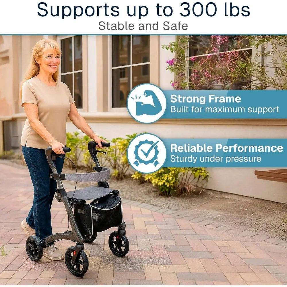 رولیتر من ألياف الكربون خفيف الوزن مع مقعد لكبار السن - قابل للطي، قابل للتعديل، مساعد على التنقل لجميع التضاريس، 300 رطلاً #6