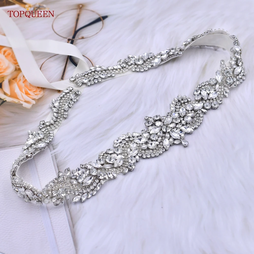 TOPQUEEN S60 Luxury Bridal Belt Fashion Wave Style Rhinestone Sash Women'S Party Dresses Decoration Girdles Wedding Accessories