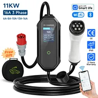 11KW 16A 3Phase Portable EV Charger Type 2 IEC62196-2 EVSE Fast Charging Wallbox CEE Plug WIFI APP Bluetooth Wireless Control