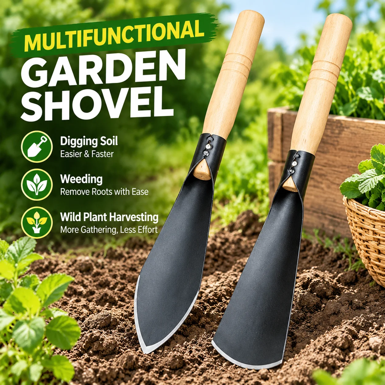 Multifunctional Garden Shovel Durable Tool for Digging Soil Weeding and Wild Plant Harvesting
