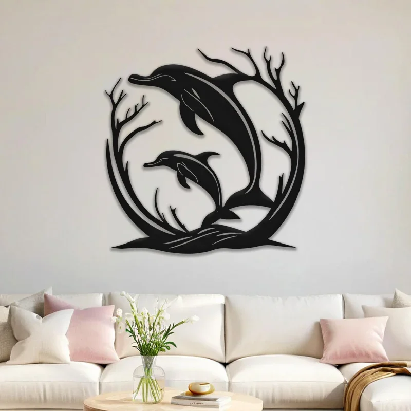 Dolphin Wrought Iron Metal Wall Art Nautical Ocean Marine Life Indoor Outdoor Hanging Decor for Beach Home Room