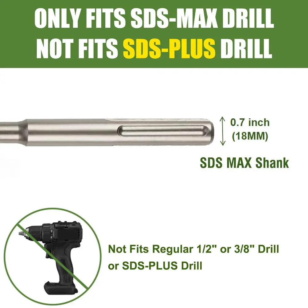 Jeu de forets à marteau distants SDS Max, carbure de tungstène longue durée, pierre de brique de béton circulante, 15 po, 1/2 po, 5/8 po, 3/4 po, 7/8 po, 1 po, 5 pièces