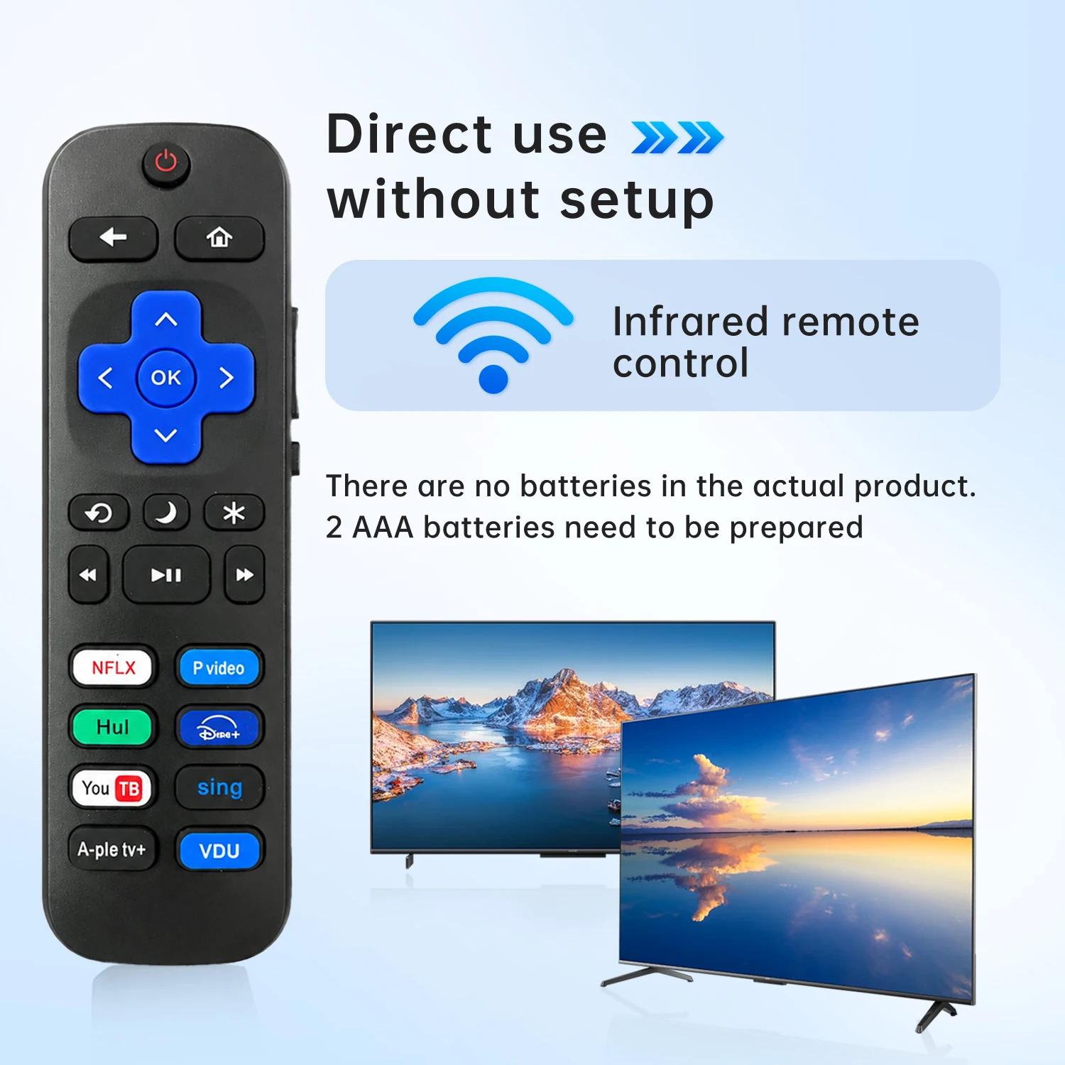 Kabellose Smart-Fernbedienung für Roku TV, mit Netflix Prime Video Hulu Disney+ YouTube Sling TV Apple TV+ Vudu Schnellzugriffstaste