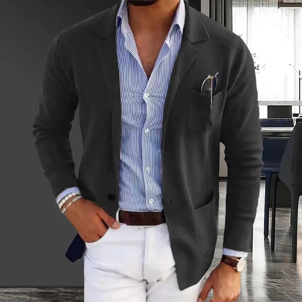 

Suit Jacket with Pockets Men Suit Coat Elegant Lapel Suit Coat with Pockets for Business Workwear Men's Solid Color