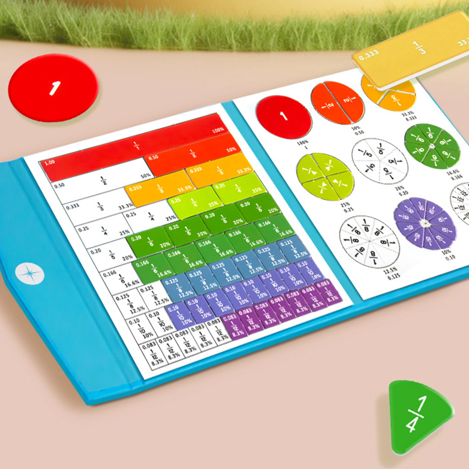자석 분수 시연 책 수학 교구 세트 어린이 및 교실을 위한 자석 분수 교육 퍼즐