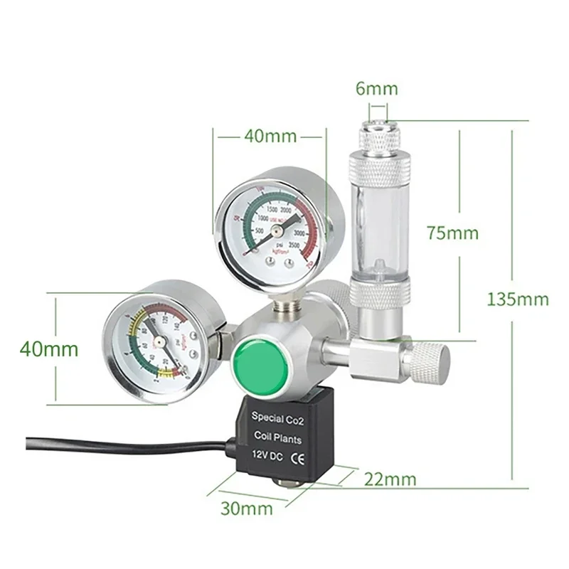 DAquarium CO2 Control System Pressure Reducing Valve for W21.8 Interface Steel Cylinder Fish Tank CO2 Regulator Solenoid Valve