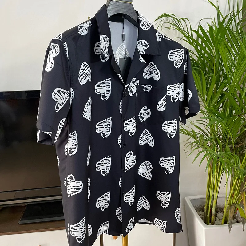 Luxury Royal Shirt Men Clothing Casual Short Sleeve Love Printed Mens Social Shirt Camisa Masculina Manga Longa Prom Party Shirt