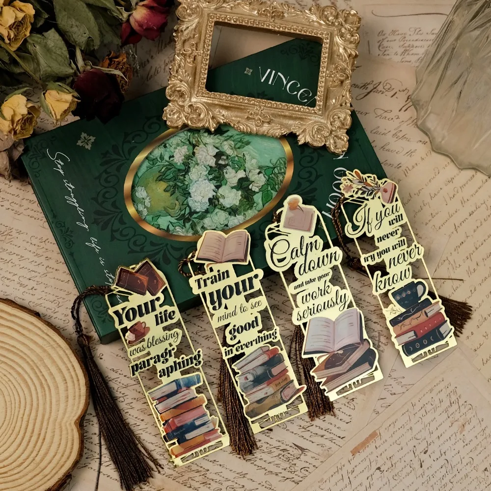 

Мотивационные закладки в стиле ретро, вдохновляющие цитаты, полая металлическая закладка, изысканная закладка с кисточкой