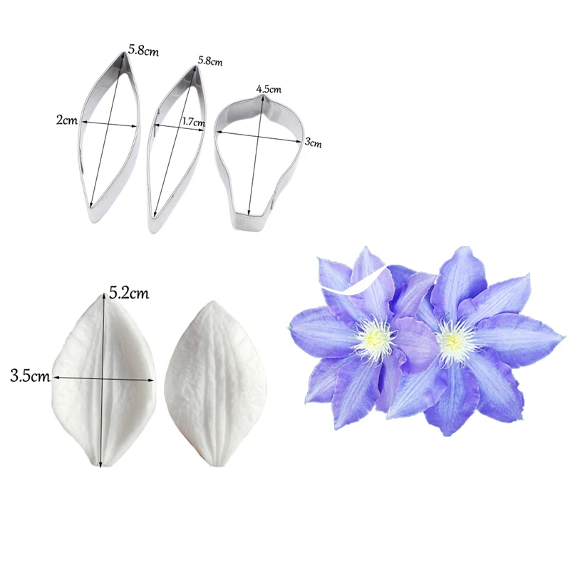 5pcs Clematis Petal Silicone Cake Molds &Cut Die For Chocolate Candy Pastry Wedding Decorations Baking Accessories and Tools