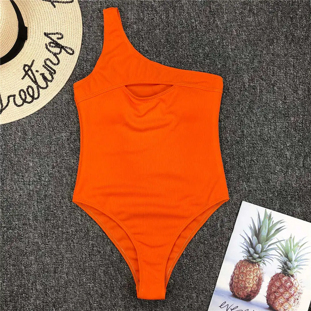 Einschultriger Monokini-Badeanzug mit Cut-Outs, gerippt, orange, einteiliger Badeanzug, sexy, schwarz, Damen-Bademode V1981 – Detail 22