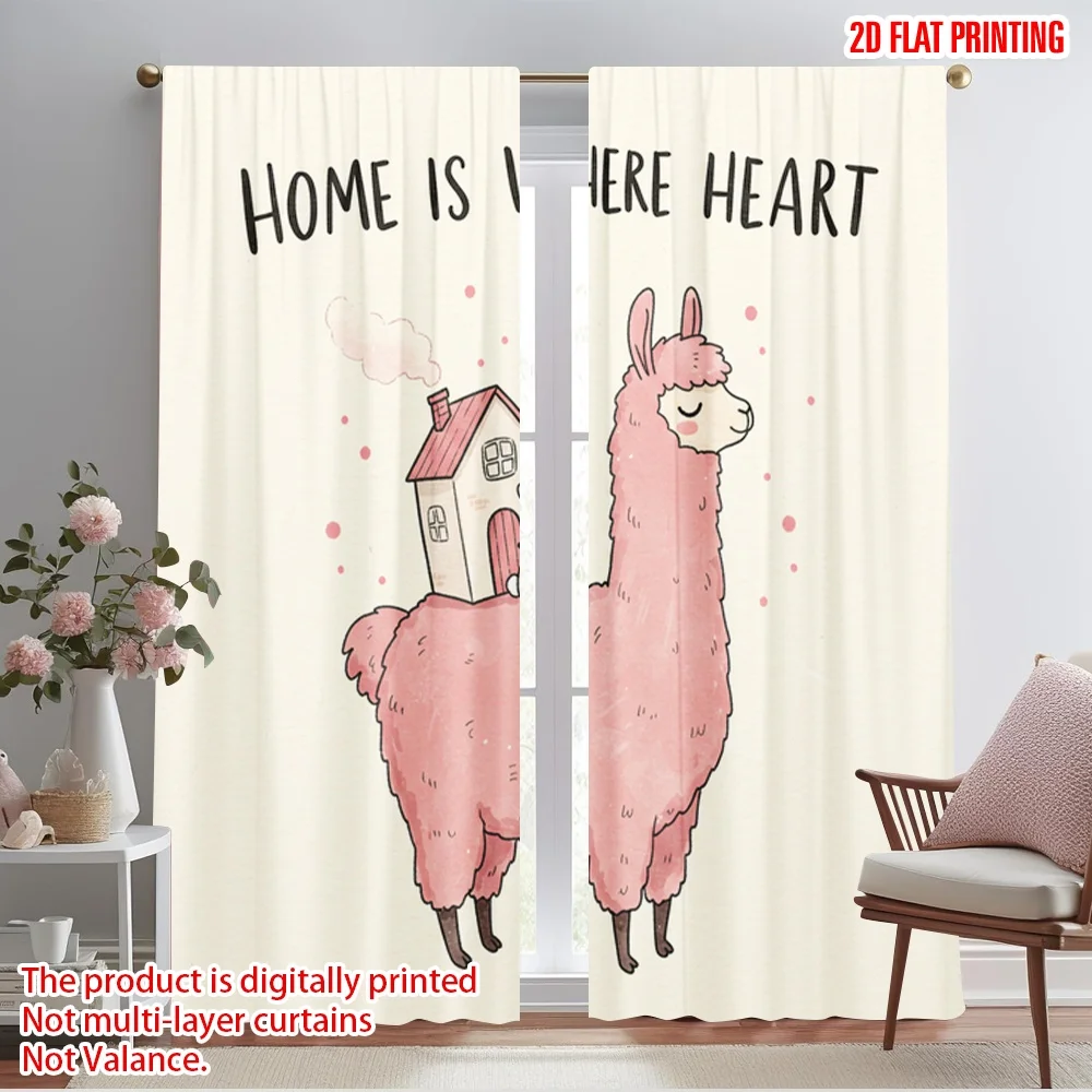 

2pcs 2D flat printing Drapes Cute Llama Home Heart Polyester Without Electricity Festive Holiday Use for Outdoor Holiday