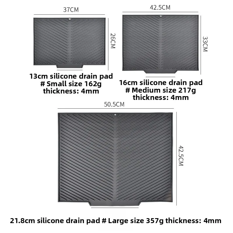 Silicone Counter Mat with Drainage Grooves, Non-Slip Heat Resistant Drying Pad for Kitchen Dishes, Thickened Protective Mat