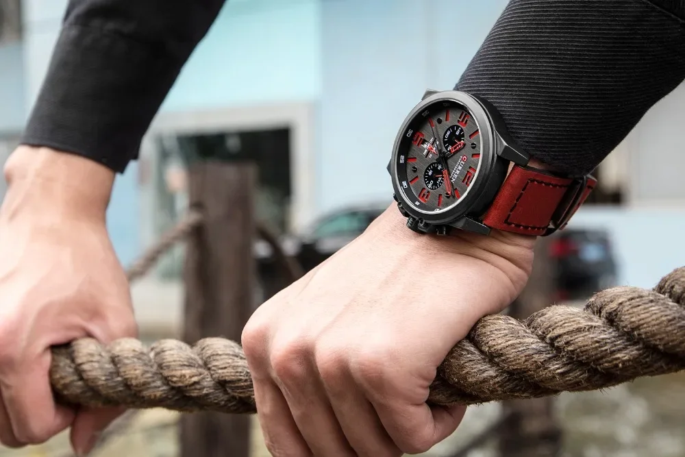 CURREN 8314 Herren Business-Armbanduhr mit Lederarmband, Wasserdicht mit Kalender, Lässige 6-Zeiger Quarzuhr – Detail 6