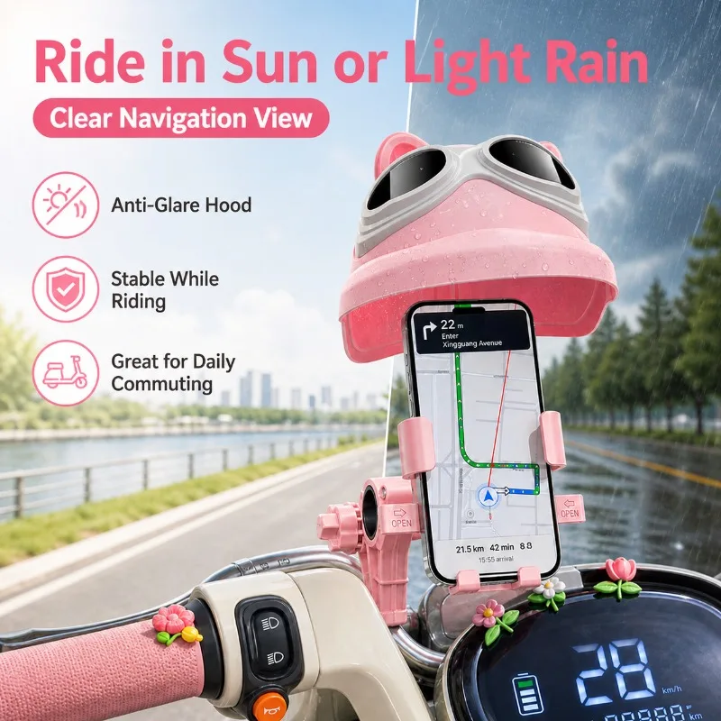 Universal Scooter Phone Mount with Hood, Rain Sun Shield Mobile Holder for Bike E-Bike Motorcycle - view 3