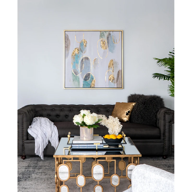 39,5 x 39,5 Pittura a olio moderna, arte da parete con cornice quadrata per soggiorno, sala da pranzo, ufficio