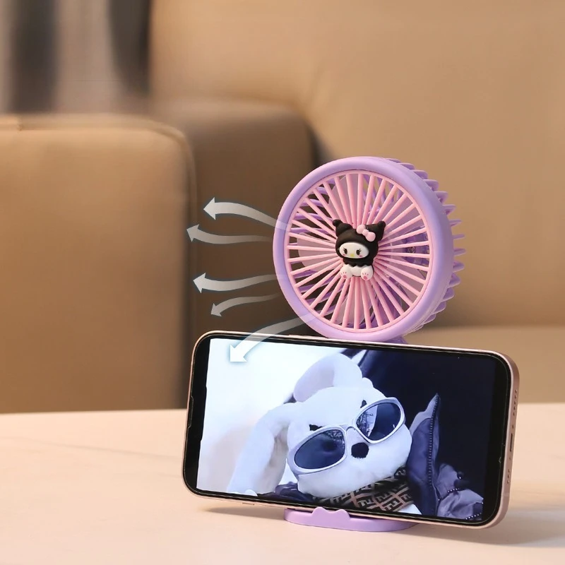 

2026 Sanrio Seated Handheld Fan Kuromi Hello Kitty Cartoon Portable Handheld Mini Fan Cool Cartoon Usb Charging Desktop Fan