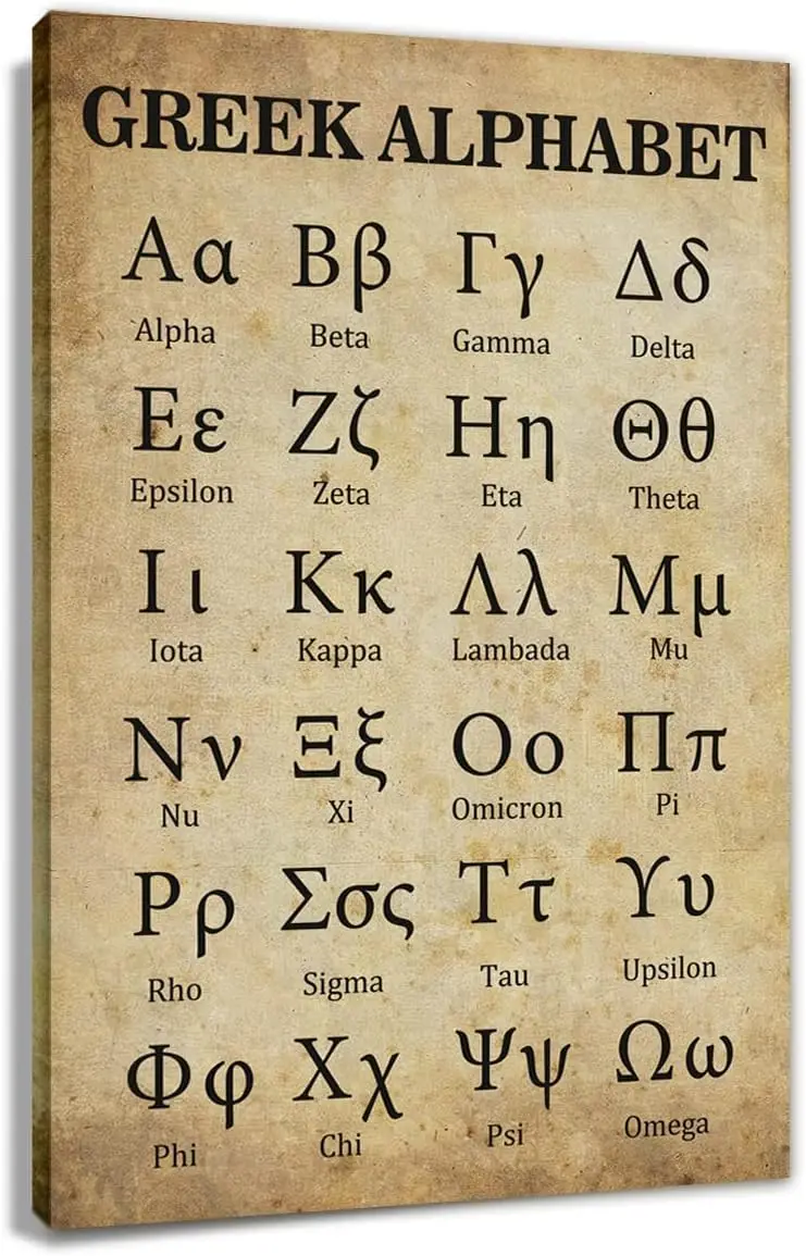 Greek Alphabet Wall Art Canvas Prints Retro Posters for Classroom Learning Painting Modern Ancient Letters Decor for Bedroom Unf