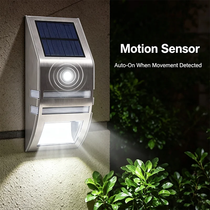 Waterproof Outdoor Solar Wall Lamp PIR Human Body Sensing LED Light Stainless Steel Housing for Villa Garden Lighting  Clearance