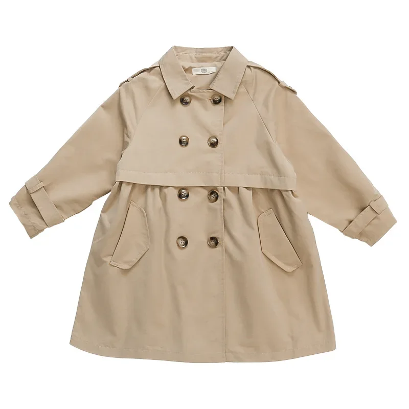 Girls' trench coat Autumn 2024 new children's British style double-breasted top for girls' baby coat in long style 90-150cm