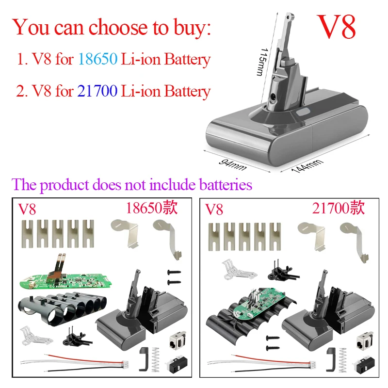 Li-ion Battery Plastic Case Charging Protection Circuit Board Box Shell For Dyson V8 21.6V Absolute Animal Vacuum Cleaner SV10