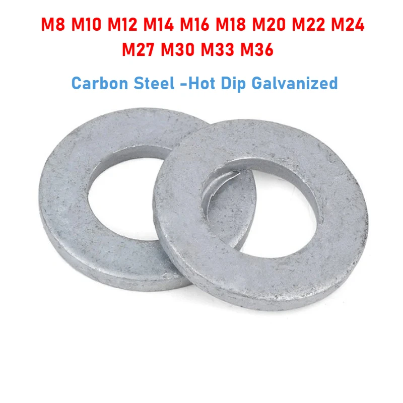 Carbon Steel Hot Dip Galvanized Flat Washer Oversize Plain Gasket for M8 M10 M12 M14 M16 M18 M20M22M24M27M30M33M36 Screw Bolt