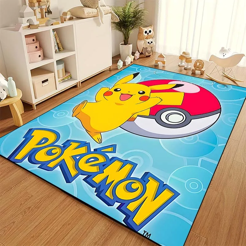 Alfombra con patrón de Pokemon Pikachu de dibujos animados para sala de estar, dormitorio, mesita de noche, alfombra para el suelo del baño,