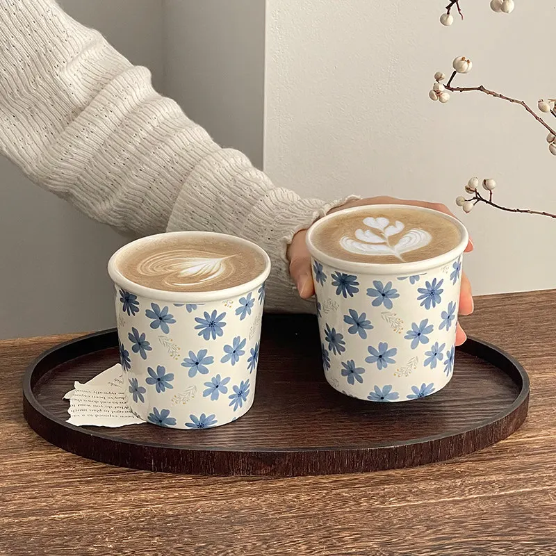 Blue Print Vintage Coffee Cup 2026 New Good-looking Household Breakfast Milk Mugs 350ml Exquisite Couple Ceramic Water Cup