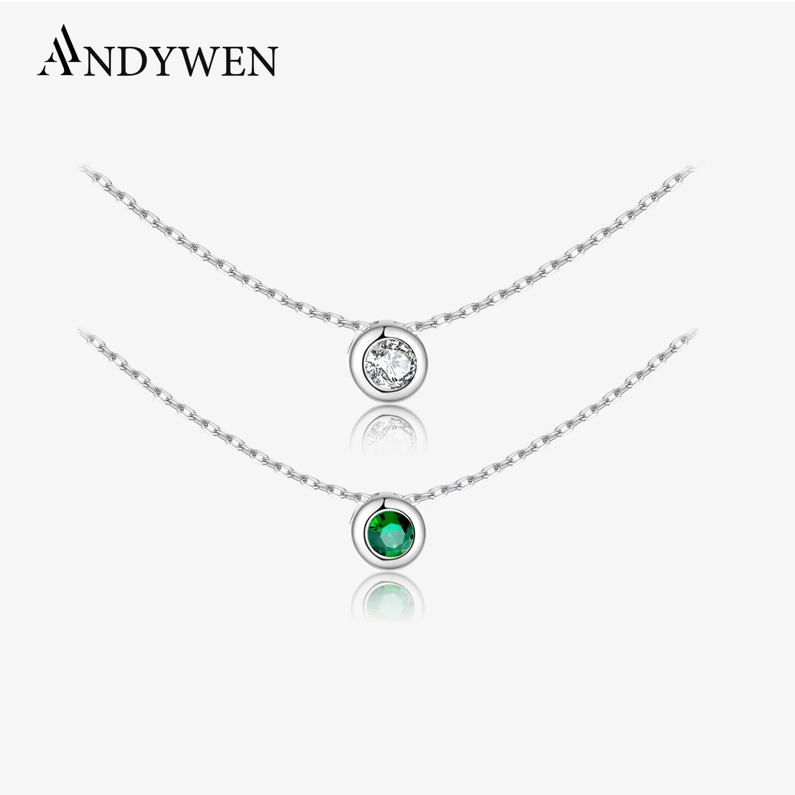 

ANDYWEN New 925 Sterling Silver Round Clear Green Pendant Necklace Trendy Zircon Crystal Women 2025 Fine Wedding Jewelry Gift