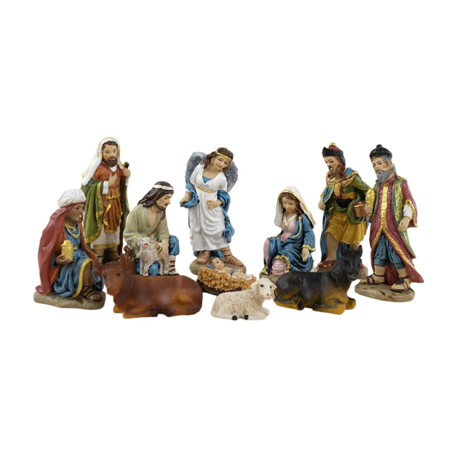 11Pcs Christmas Nativity Figurines Mini Nativity Scene Set Tabletop Home Decor Party Religious Decoration for Fireplace Xmas