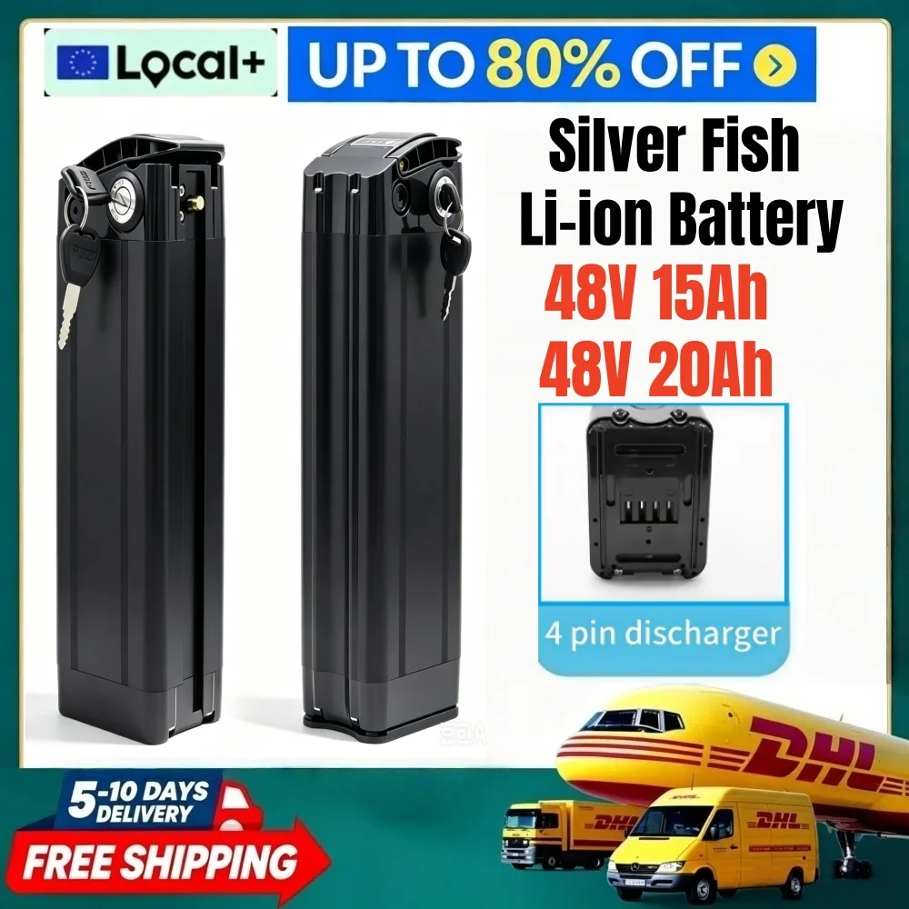 Silver Fish 48V 15Ah 20Ah 18650 Li-Ionen E-Bike Akku Passend für BURCHDA R8S Pro JINGHMA R8 Pro+ 800W 1000W Motor E-Bike Batterie Mit 54,6V 2A Ladegerät