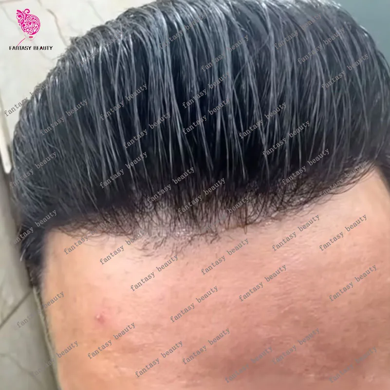 Natural Hairline Microskin Toupee para homens, cabelo humano loiro, marrom, cinza, preto, super durável, pele fina completa, prótese capilar PU