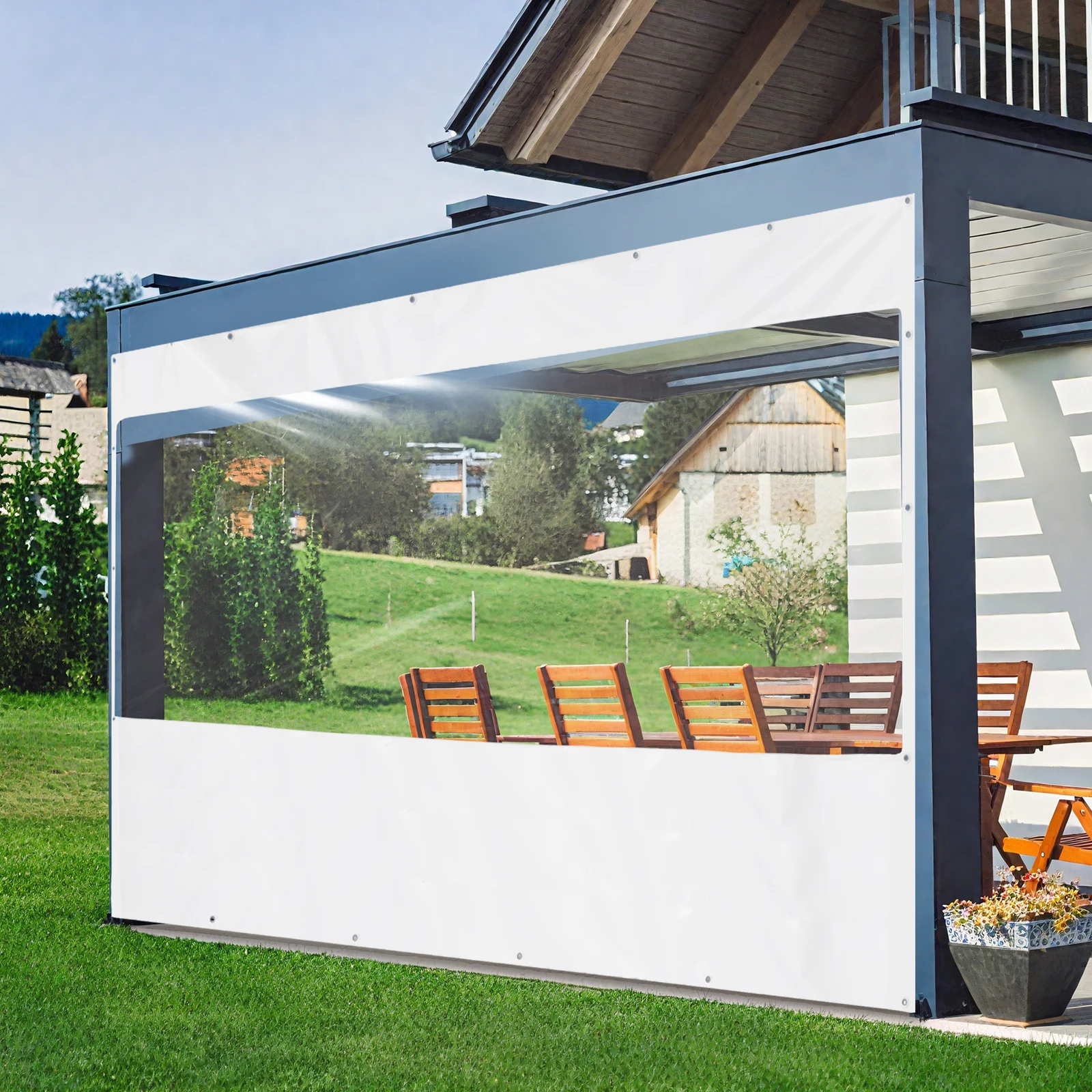 

2.5*4m Clear PVC Rainproof Tarp, Foldable & Reusable Clear Awning Canopy Patio Enclosure PVC Curtain Waterproof