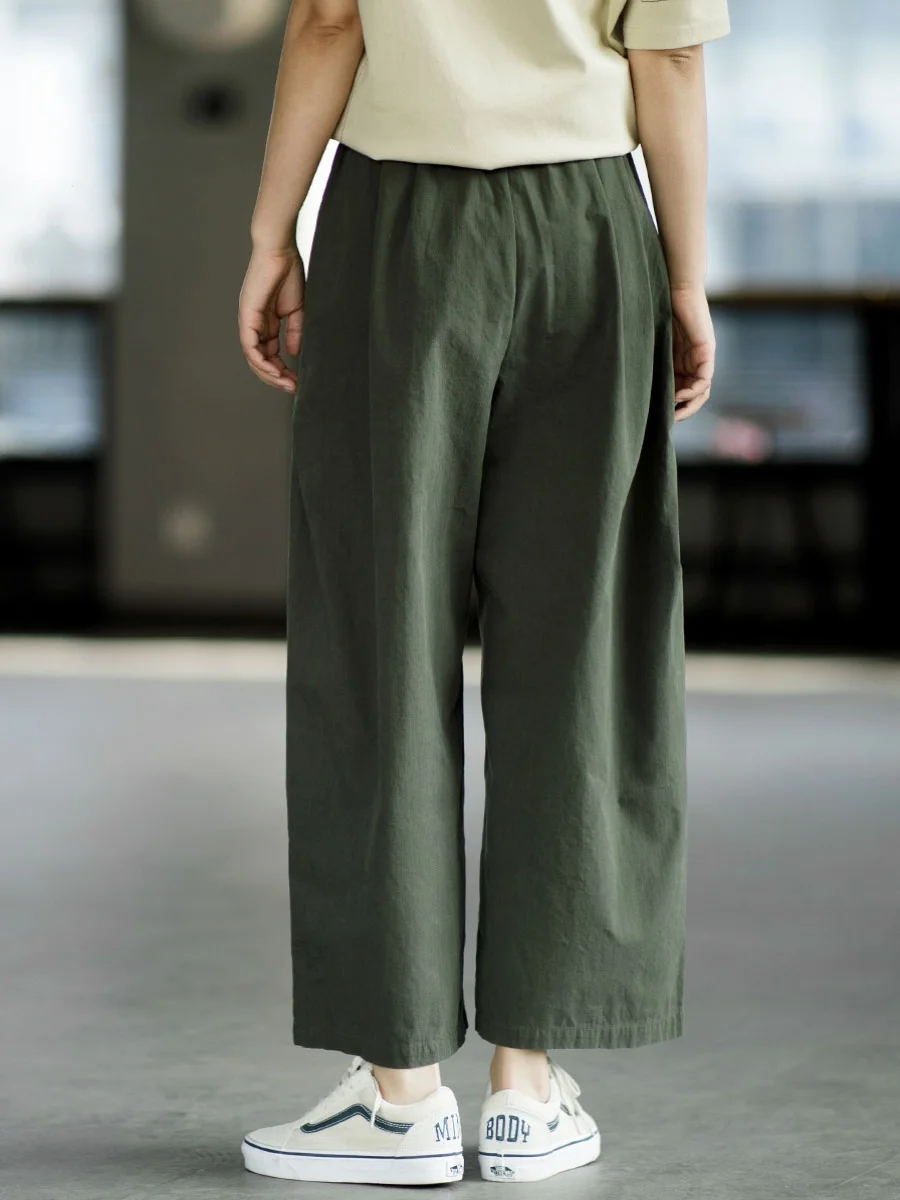 Summer New Pure Cotton Wide Leg Pants Women's Nine Points Drapey High Waist Versatile Large Size Workwear Sle Casual Pants