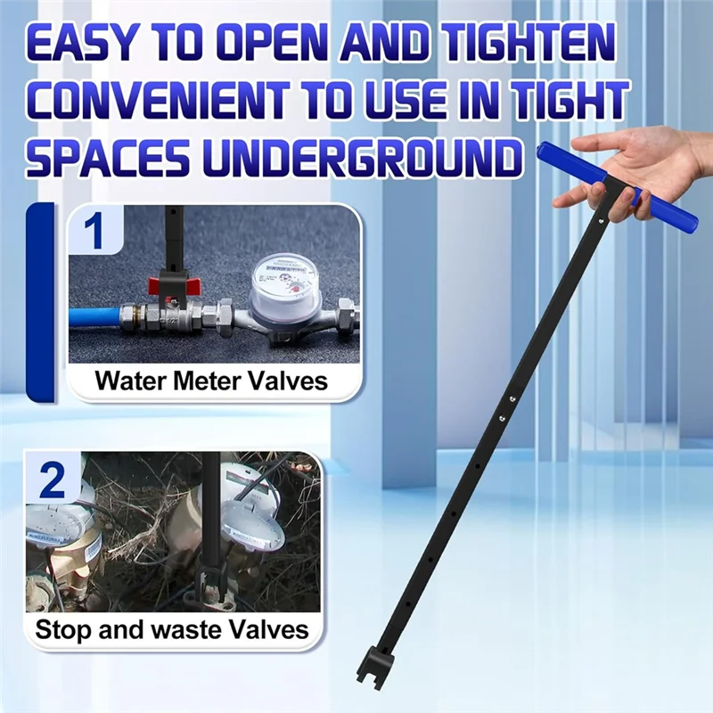

A74E-Water Meter Key Shut Off Tool 15 Inch To 28 Inch With 4-Way Utilities Key, T-Handle Removable Water Meter Wrench