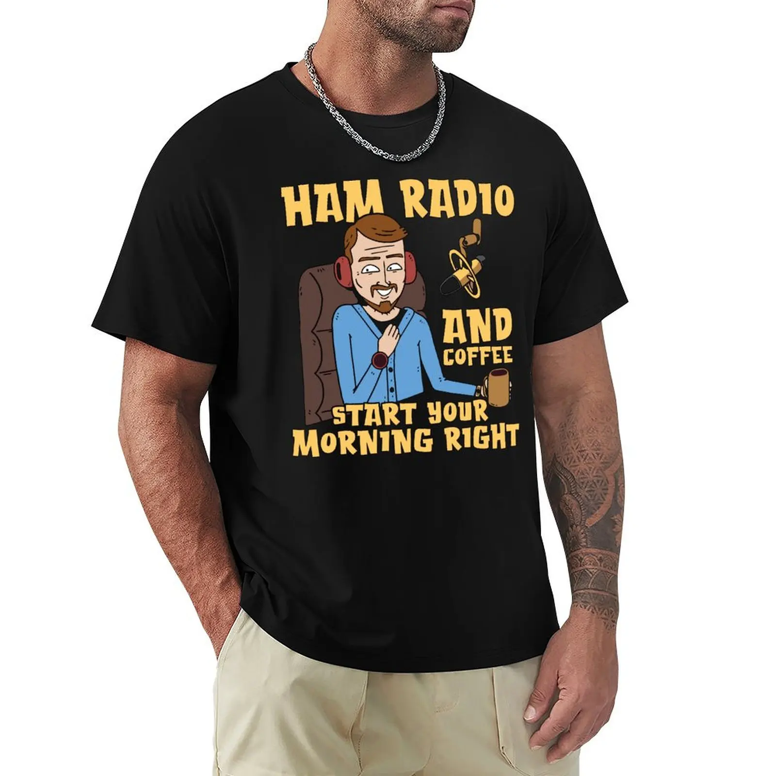 Ham Radio And Coffee Starts Amateur Radio Operator T-Shirt korean fashion summer clothes t shirts for men cotton