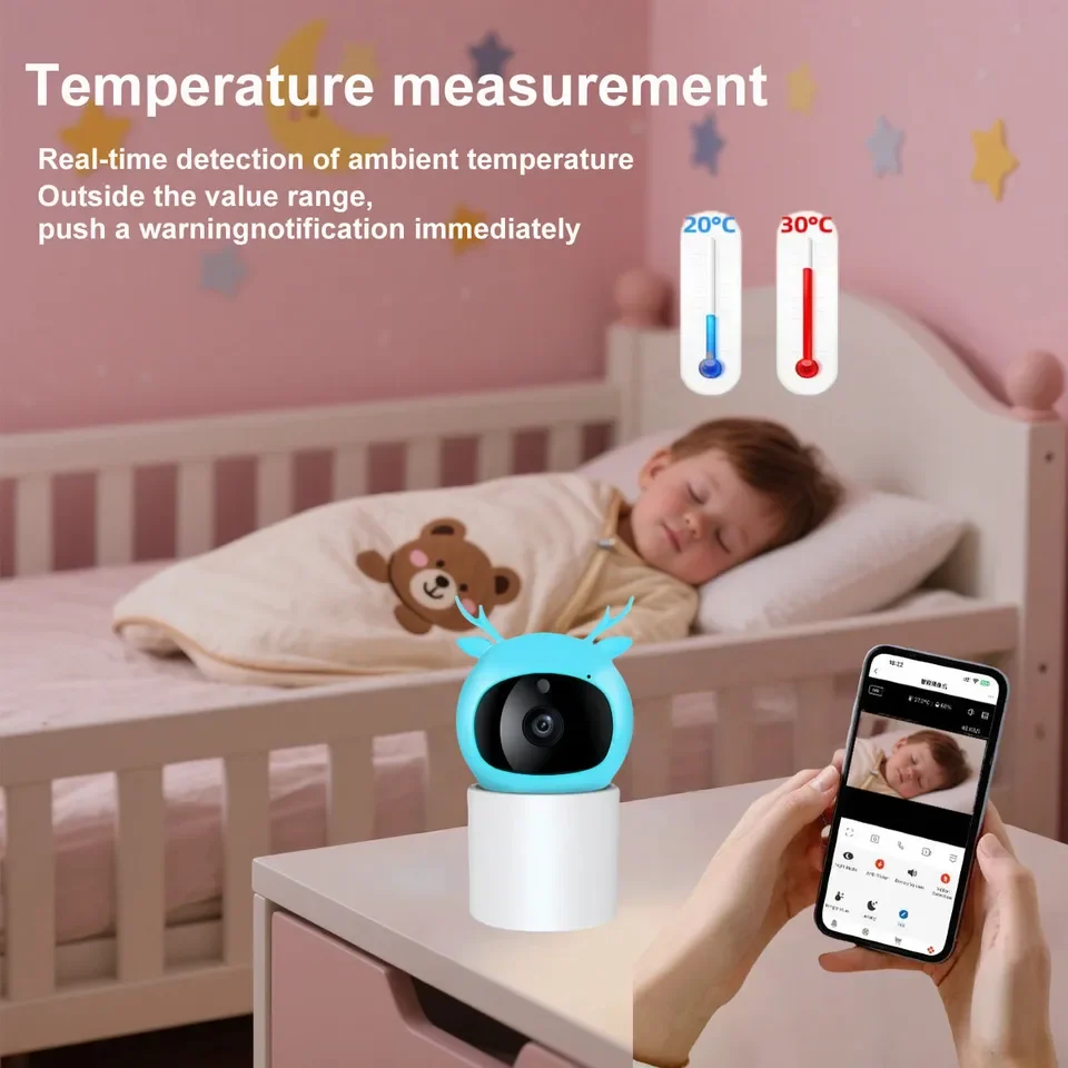 1080P High-Definition Wireless Monitor Automatic Night Vision Temperature Sensor Lullaby Baby Monitoring Camera Non-Toxic Made