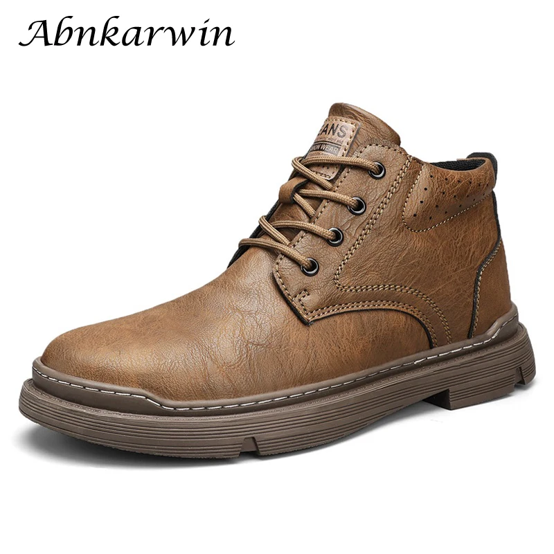 

Winter Ankle Leather Boots Men Fashion Casual Shoes Botas Hombre Cuero Black Brown